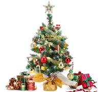 Lomffy Mini Artificial Christmas Tree with LED Lights, 24 Inch Tabletop Small Christmas Tree with Star Topper Christmas Tree Desktop for Wood Base DIY Christmas Decorations Xmas Gifts for Party Home