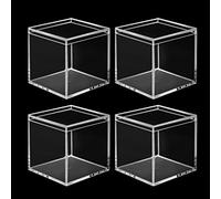 Lomgwumy Acrylic Box with Lid Small, Pack of 4, Durable, with Lid, Acrylic Square Container is Suitable for Storing Candy, Small Accessories, Cosmetics