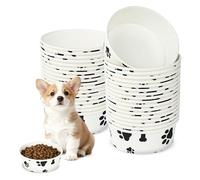 Lomgwumy Disposable Pet Bowls, White Thickened Pet Food Paper Bowls With Cute Pattern, Suitable For Wet And Dry Food, Puppy, Kitten (100-PACK)