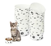 Lomgwumy Disposable Pet Bowls, White Thickened Pet Food Paper Bowls With Cute Pattern, Suitable for Wet And Dry Food, Kitten, Puppy (50-PACK)