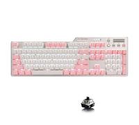 Lomi-luskr AK35i Mechanical Gaming Keyboard, 104 Keys and 6 Media Keys Anti-Ghosting, 2 Colors PBT Keycap, Elegant White Backlight, Aluminum Panel (Black Switch/White Backlight, Pink&White)