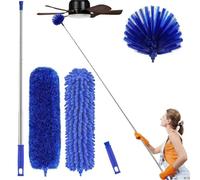 LOMIDA High Ceilings Duster Kit 15-100 Inch Extension Pole with 3 Microfiber Heads | Cobweb Duster for Ceiling Fans, Lights & Vaulted Areas | Washable Bendable Design (No Ladder Needed)