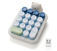 Lomiluskr Cute Wireless Numeric Keypad with Silicone Bear, Colorful Round Keycaps, 2.4G USB Wireless Connection, Portable Financial Accounting Numpad Number Keyboard, Suitable for PC, Laptop (Blue)