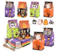 LOMIMOS 24 Pcs Small Halloween Candy Treat Boxes,Castle House Mini Halloween Party Favor Box with Gift Tags for Trick or Treat Party Favors Gifts Wrapping Classroom Prizes