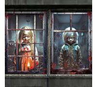LOMIMOS 2PCS Halloween Window Curtains, 80 x 120 CM Boy and Girl Scary Curtain Backdrop with Drawstrings for Windows Halloween-themed Party Horror Scene Decor