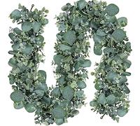 LOMOHOO 2Pcs Eucalyptus Garland Artificial Leaves Garland 5.7Ft | Faux Silver Dollar Eucalyptus Vines with White Seeds,Greenery Vines for Wedding Arch Backdrop Home Table Indoor Outdoor Decor