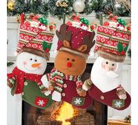 LOMOHOO 3 Pack Christmas Stockings,46cm Large Xmas Stockings with 3D Snowflake Santa Snowman Reindeer Knit Stockings for Stairs Fireplace Hanging Christmas Ornaments Holiday Decor