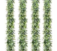 LOMOHOO 4PCS 24FT Artificial Eucalyptus Garland With White Flowers