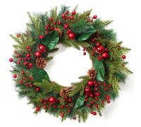 LOMOHOO 60cm/24 inch Christmas Wreath for Front Door, Large Christmas Door Wreaths with Pine Needle Decorative Ball Berry Pinecone, Xmas Wreath for Door Fireplace Wall Window Christmas Decorations
