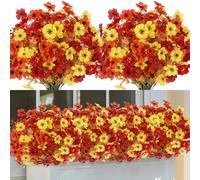 LOMOHOO Autumn Artificial Flowers 9 Bundles Orange Artificial Flowers Outdoor UV Resistant Autumn Decorations, Artificial Plants Outdoor Faux Flowers Silk for Outside Garden Window Boxes Home Decor