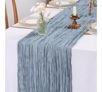 LOMOHOO CheeseCloth Table Runner Blue, 90X300cm Boho Gauze Table Runners Rustic, Tulle Table Runner for Wedding Baby Bridal Shower Birthday Party Kitchen Dining Table Decorations