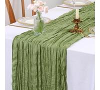 LOMOHOO CheeseCloth Table Runner Sage Green, 90X300cm Boho Gauze Table Runners Rustic, Tulle Table Runner for Wedding Baby Bridal Shower Birthday Party Kitchen Dining Table Decorations