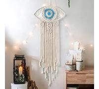 LOMOHOO Large Boho Dream Catchers Evil Eye Macrame Wall Hanging Woven Dream Catcher for Bedroom Home Dorm Room Ornament(Beige)