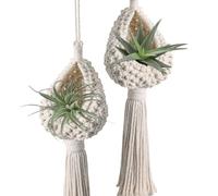 LOMOHOO Macrame Plant Hangers 2 Pack Hanging Basket Cotton, Macrame Hanging Basket for Indoor Wall Planter Indoor Boho Air Plant Holder Hanging Plants Basket for Balcony Ceiling Garden Home Decor