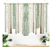LOMOHOO Macrame Wall Hanging Boho Wall Tapestry, 98X75cm Large Wall Art Tapestry Green, Wall Decor Hanging Handmade Woven Boho Decor Home Gifts Aesthetic for Living Room Bedroom Nursery Office Balcony