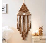 LOMOHOO Macrame Woven Wall Hanging Dream Catcher Triangle Tassel Geometric Art Boho Backdrop Bohemian Home Decor Wall Art Beautiful Apartment Dorm Room Door Decoration(Brown)