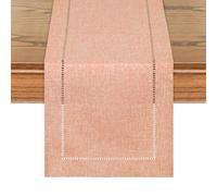 LOMOHOO Rustic Table Runner 72 Inches Long, Cotton Linen Boho Table Runners, Farmhouse Table Runner, Braided Striped Coffee Table Runners for Dinner Party Holiday 15 x 72 Inches (32x180cm, Coral)