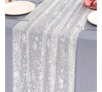 LOMOHOO Table Runner 2PCS Glitter Silver Table Runners for Dining Table,70x300cm Organza Boho Runner Wedding Table Decor,Modern Table Runners for Christmas Baby Shower Birthday Party Table