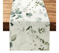 LOMOHOO Table Runners Summer Green Eucalyptus Leaves Table Runner 13x72 Inches Burlap Table Runner for Dining Table Decor Home Wedding Party Decorations(32x183cm)