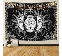 LOMOHOO Tarot Tapestry Sun and Moon Psychedelic Tapestry Black Celestial Wall Hanging Wall Tapestries Indian Mandala Bohemian Hippy Beach Throw (A-Sun and Moon, L/148cmx200cm)