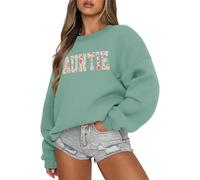 Lomon Oversized Graphic Auntie Sweatshirt for Women Long Sleeve Crewneck Pullover Casual Fall Hoodie Tops 2025（A-Gray Green Auntie Letter,XL
