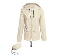 Lomon Waterproof Jackets Women Packaway Raincoat for Women Lightweight Summer Foldable Packable Hunter Hiking Fitted Windbreaker Coat Beige M