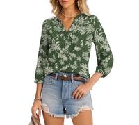 Lomon Womens 3/4 Length Sleeve Tops V Neck Dressy Casual Blouses Boho Summer Button Up Shirt Spring Clothes, XXL