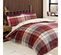 Lomond Check Flannellette Duvet Cover Set with Pillowcase Rapport Home Red Single