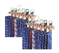 lomonmen 2Pcs Tie Hanger,Belt Hanger for Wardrobe,Wooden Belt Holder with 25 Hooks,Belt Organiser for Closet for Belt,Tie,Scarf