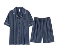 Lomoracy Classic Mens Pyjamas Set Two Pieces Check Pyjamas Short Sleeves Bottoms Striped Multi-color Cotton Nightwear for Men (4,XXL)