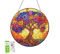 LOMSIOY Diamond Art Hanging Kit for Adult, Tree Hanging Pendant Hanging for Outdoor, Flower Double-Sided Summer Decoration, Parasols for Porch, Front Door Sign Window for Wall (22 x 20 cm)