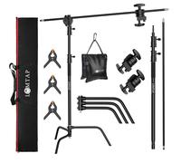 LOMTAP Heavy Duty C Stand with Boom Arm, Adjustable 5ft/150cm, Black Steel, for Photography Studio Video Reflector Softbox Umbrella Monolight