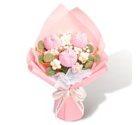 LOMUG Crochet Flowers Bouquet, Crochet Flowers Bouquet Artificial, Crochet Tulips, Roses, for Women, Friends, Mother, Grandma, Mother's Day, Valentine's Day, Anniversaries, Graduations (1, Tulips)