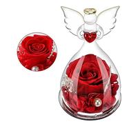 LOMUG Eternal Rose Under Guardian Angel, Women's Gift, Real Preserved Rose in Angel Glass, Gift for Mom, Gift Idea for Grandmother, Girlfriend, Women, Mother's Day Gift, Red
