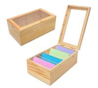 LOMUG Index Card Box, A7 Wood with Transparent Dustproof Lid, Vocabulary Box, Flashcard Box for Office, Schools, 25.4 cm x 15 cm x 10.2 cm