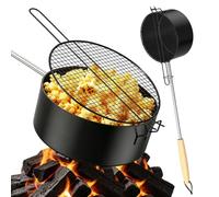 LOMUG Popcorn Maker Campfire Made of Carbon Steel & Safety Handle, Popcorn Machine, Non-Stick Outdoor Popcorn Pan for Campfire, Portable Popcorn Pan for Fire Bowl, Barbecue, Camping, Garden Party