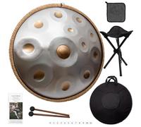 LOMUTY Steel Handpan D Minor Kurd 440Hz 12 Notes 22 Inch Steel Drum with Carry Bag, Stand, 2 Hand Mallets, Music Note Stickers, Wiping Cloth, Silver