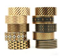 LOMYLM 10 Rolls Black Gold Washi Tape Set for Scrapbooking, 15mm x 5m Black Gold Foil Decorative Masking Tapes for DIY Crafts Scrapbooking Journaling Bullet Journal Gift Wrapping