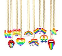 LOMYLM 10pcs LGBTQ Pride Accessories Rainbow Pendant Necklaces Gay Pride Jewellery Accessory Plastic Rainbow Heart Love is Love Necklace Women Men Pride Party Decorations Photo Props