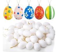 LOMYLM 12pcs Easter Crafts Polystyrene Eggs to Decorate, White Plastic Eggs with Hanging Cords for Kids Crafting Coloring Painting Dye DIY Fake Eggs Decorations Ornaments for Tree, 6 * 4cm
