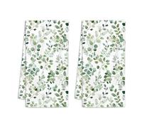 LOMYLM 2pcs Summer Tea Towels for Kitchen, Green Eucalyptus Leaf Print Kitchen Towels Absorbent Microfiber Dish Cloths Quick Dry Reusable Hand Towel Spring Easter Summer Party Accessories (40x60cm)