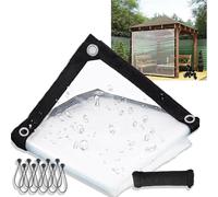 Lona Transparente, Resistente Al Agua, De PVC,Resistente Al Desgarro, Resistente Al Viento, Para Exteriores,Con Ojales Para Lluvia Y Bridas Para Techo, Camping, Terraza, Porche Clear,5X20ft