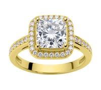 LONAGO 1.5CT Moissanite Ring for Engagement 9ct 14ct 18ct Real Gold 6.5mm Cushion Cut Moissanite Halo Ring for Women (Yellow Gold)