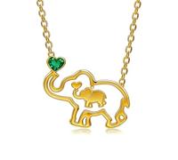 LONAGO 14K Gold-plated Elephant Necklace Features An 18+2-inch Chain and Two S925 Silver Elephant Pendants-Making, Mother’s Day Birthstone Gift for May