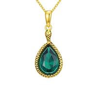 LONAGO 18K Gold-Plated Teardrop Vintage Emerald Snake Chain Pendant Necklace 18 Inches + 2 Inches Extension Chain