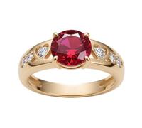 LONAGO 1CT Ruby Engagement Ring for Women 9ct 14ct 18ct Real Gold 6.5mm Round Cut July Birthstone Lab Created Ruby Ring for Wedding Gifts (Yellow Gold)