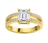 LONAGO 2CT Moissanite Engagement Ring for Girlfriend Gifts 9ct 14ct 18ct Real Gold 6mm * 8mm Emerald Cut Moissanite Promise Ring (Yellow Gold)