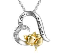 LONAGO 925 Sterling Silver Fox Necklace Forever in My Heart Cute Animal Pendant Necklace Jewelry for Women