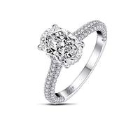 LONAGO 925 Sterling Silver Moissanite Ring for Women Oval Cut White Moissanite Engagement Ring for Bride （11）