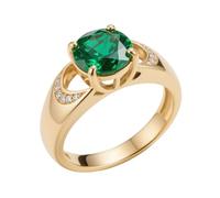 LONAGO 9ct 14ct 18ct Real Gold Emerald Engagement Ring for Women 6.5mm Round Cut May Birthstone Ring for Anniversary (Yellow Gold)